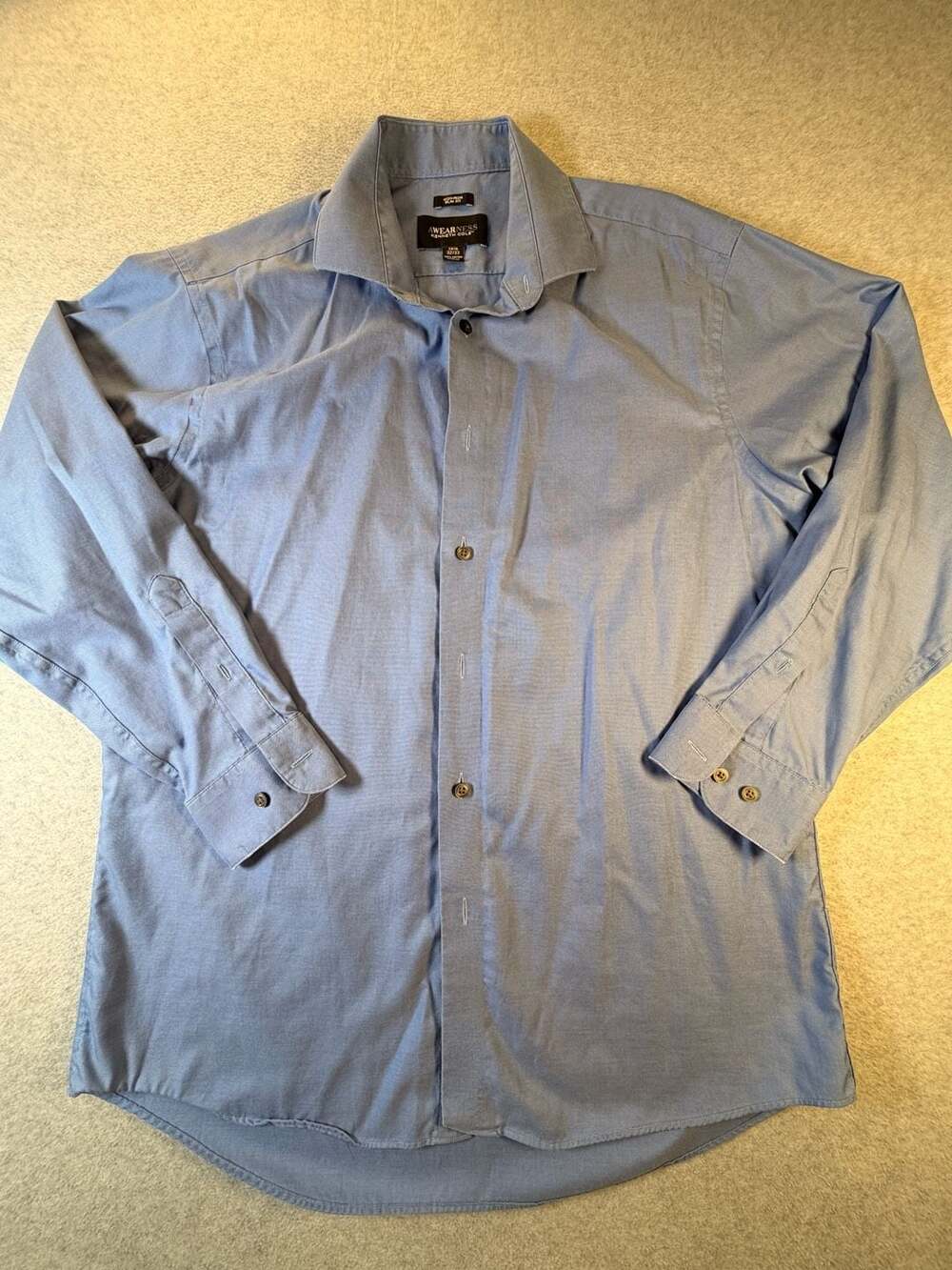Awearness Kenneth Cole Dress Shirt Size 16.5 32/33 Blue Non-Iron Slim Fit